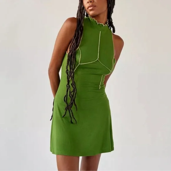 Urban Outfitters | Dresses | Urban Outfitters Uo Deja Seamed Mini Dress  Sleeveless Ribbed Green New Medium | Poshmark